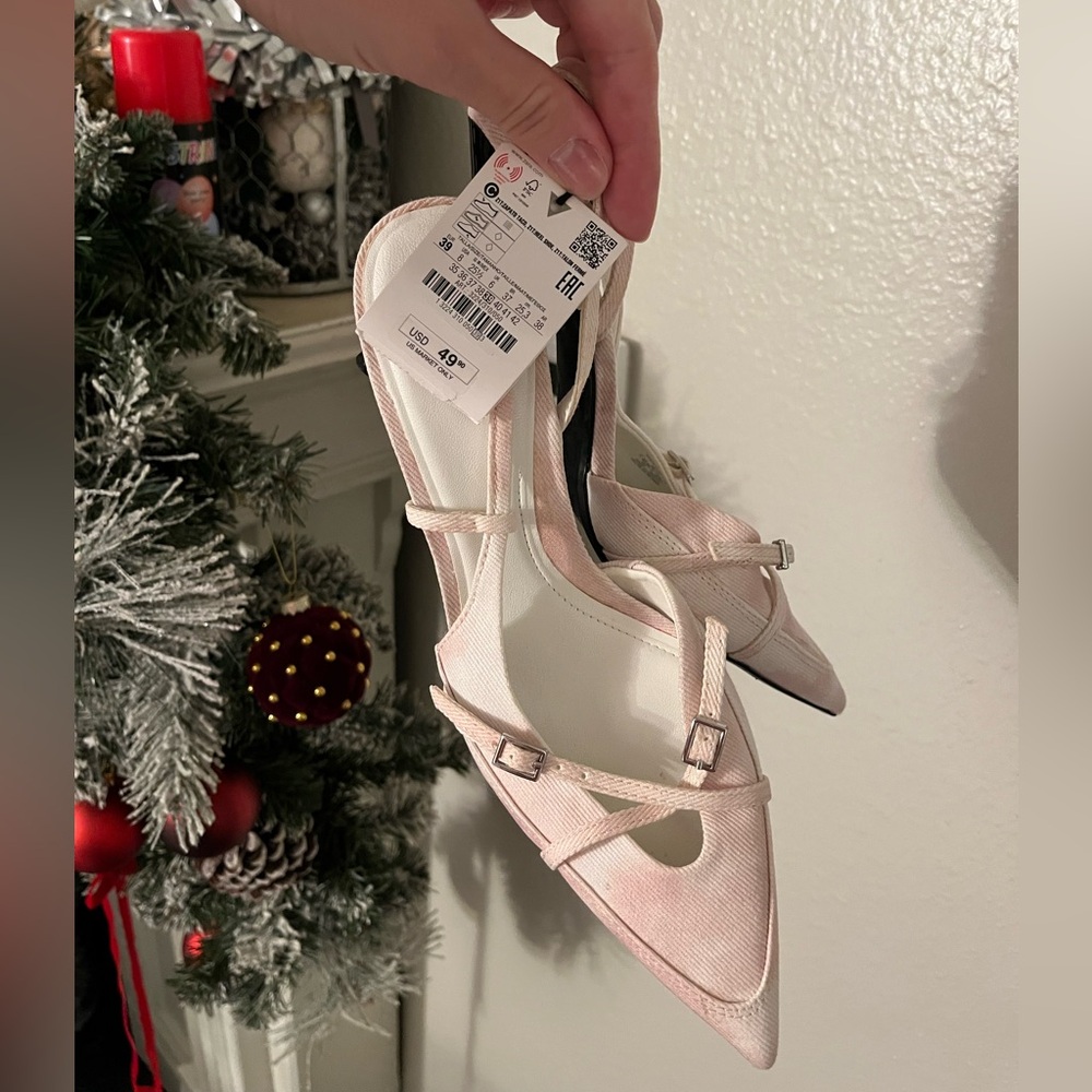 Zara Pointed Toe Strappy Heels in Blush